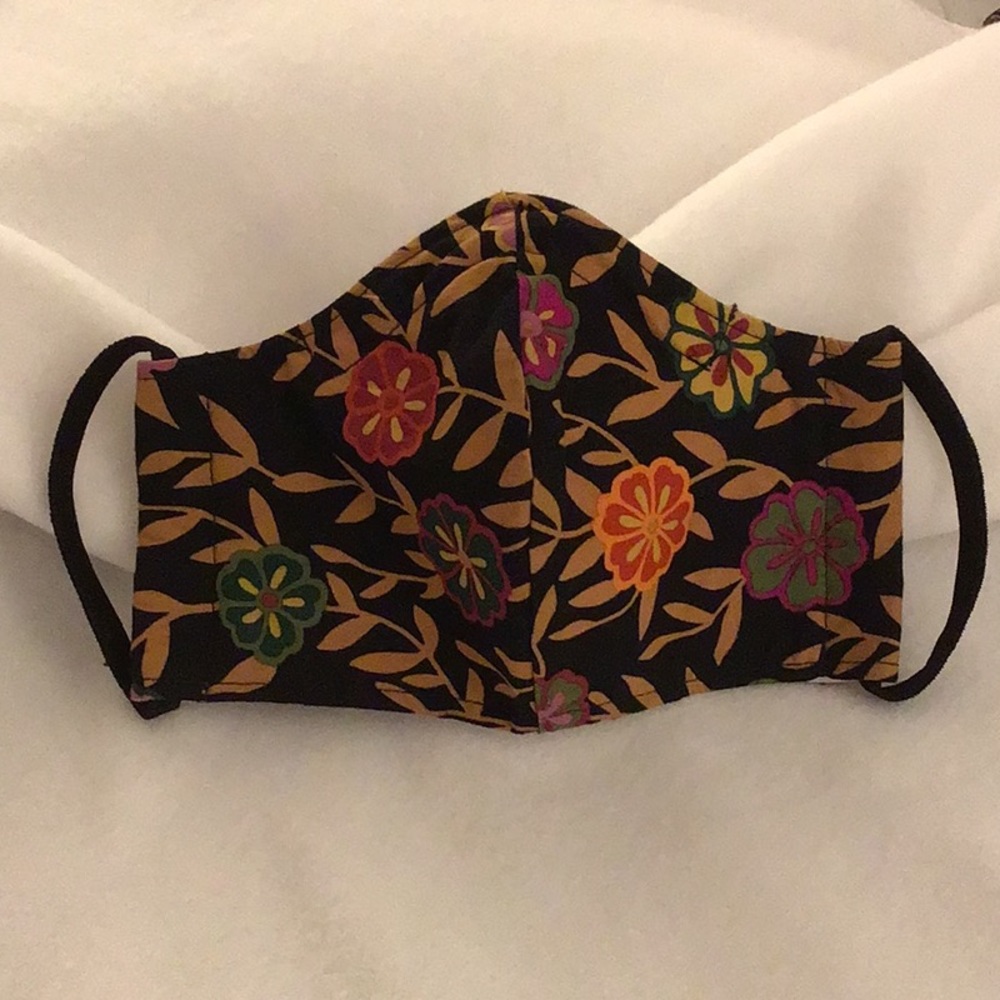 Hand Made Washable Floral Face Mask Black Sz Adult